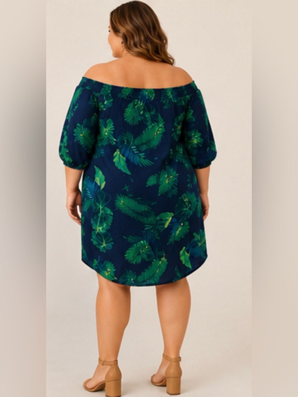 Old Navy Off-the-Shoulder Smocked Shift Dress Tropical Leaf XXL Linen Blend - Picture 4 of 11
